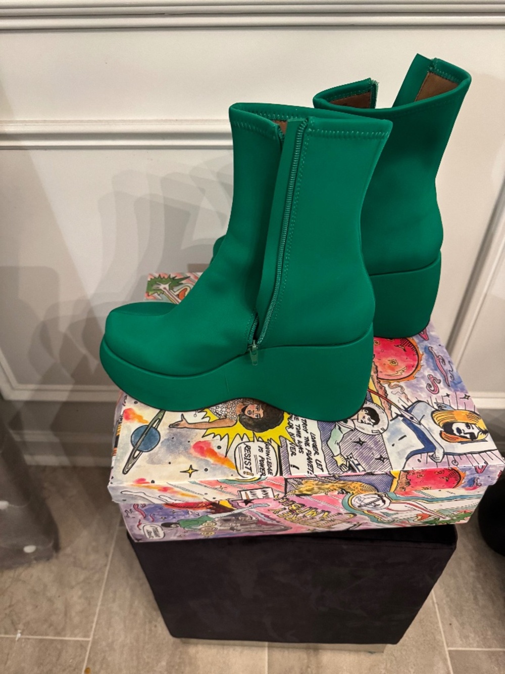 Jeffrey Campbell green ankle boots